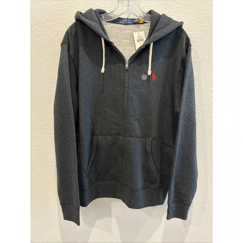 Polo Ralph Lauren~ Men's Gray Full Zip Hoodie~ Fleece Cotton Blend. Medium NWT